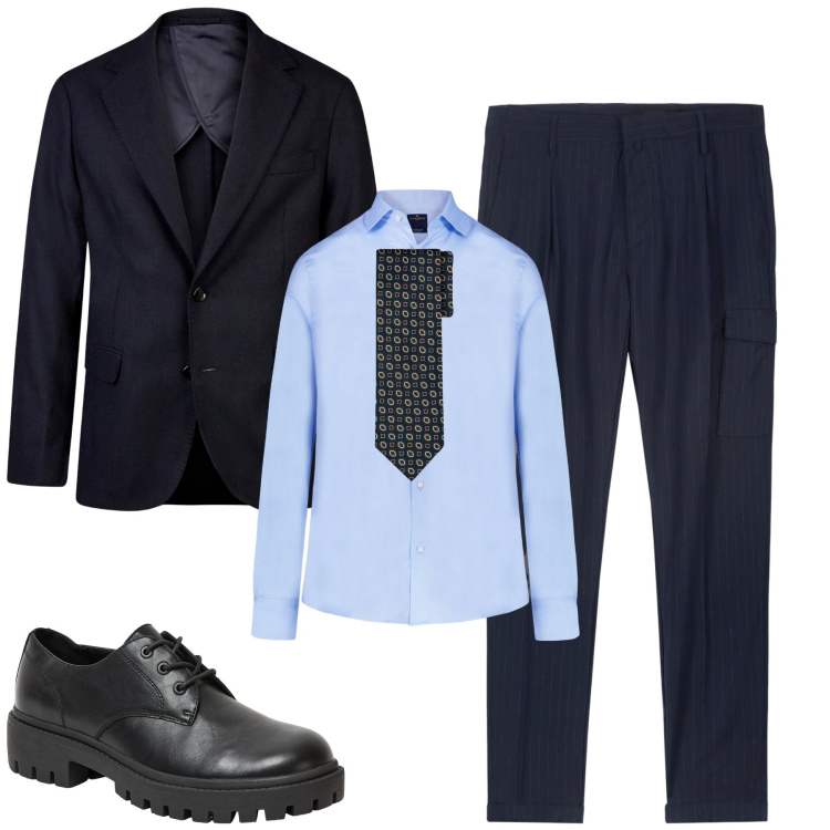 Outfit uomo - City. Stile Business/Elegante per Tutti i giorni. Abbinamento con scarpe stringate, pantaloni cargo, giacche, camicie, cravatte.