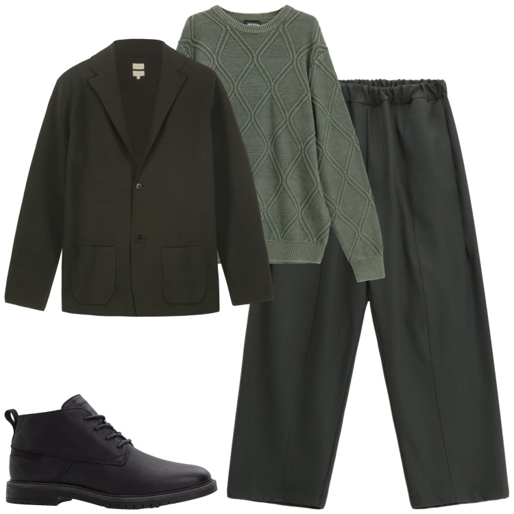 Outfit uomo - Total look #2270276. Stile Urban per Tutti i giorni. Abbinamento con stivali e stivaletti, maglieria, pantaloni, giacche.