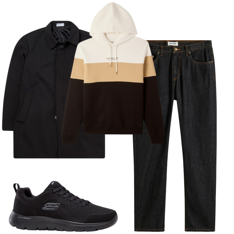 Outfit uomo - Total look #2270283. Stile Casual per Tutti i giorni. Abbinamento con jeans dritti, sneakers, felpe con cappuccio, eskimo.