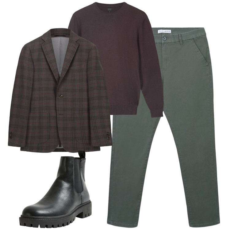 Outfit uomo - Total look #2270287. Stile Urban per Tutti i giorni. Abbinamento con stivali e stivaletti, pantaloni chino, maglieria, giacche.