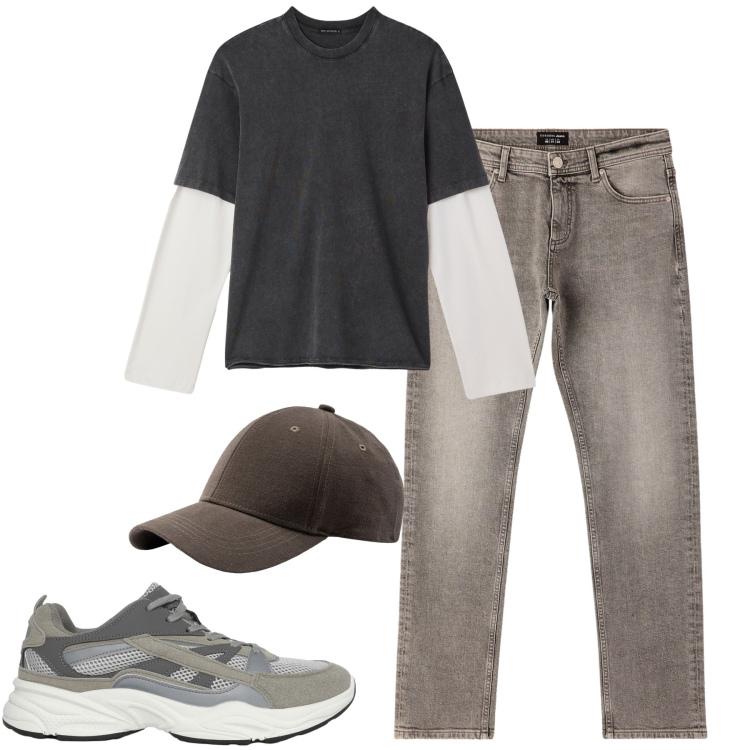 Outfit uomo - Total look #2270290. Stile Casual per Tutti i giorni. Abbinamento con sneakers, jeans, t-shirt, cappelli con visiera.