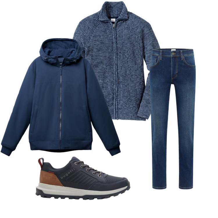 Outfit uomo - Total look #2270292. Stile Casual per Tutti i giorni. Abbinamento con cardigans, jeans dritti, sneakers, giacche.