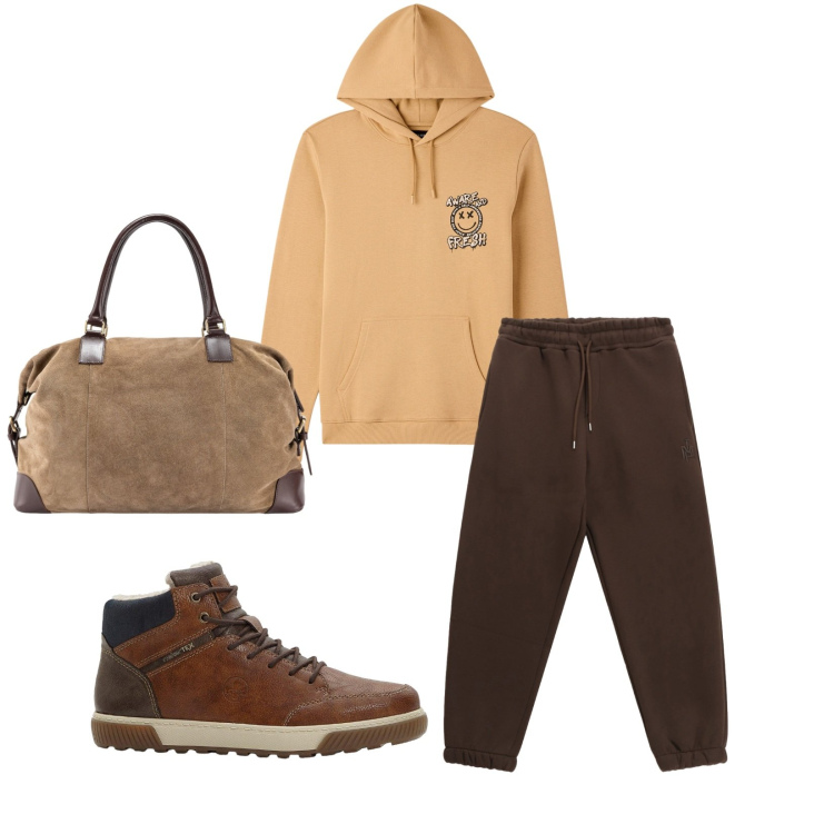 Outfit uomo - Total look #2270294. Stile Urban per Sport. Abbinamento con sneakers alte, felpe con cappuccio, pantaloni, borse sportive.