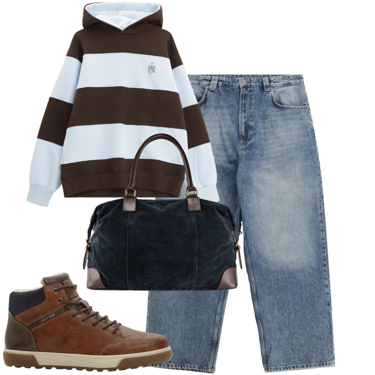 Outfit uomo - Jeans super baggy. Stile Casual per Tutti i giorni. Abbinamento con sneakers alte, jeans, felpe con cappuccio, borse sportive.