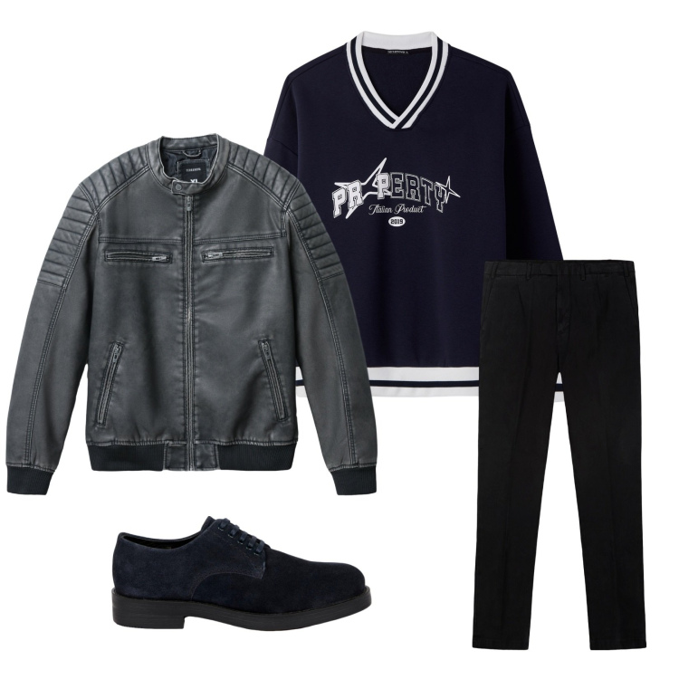 Outfit uomo - Total look #2270296. Stile Urban per Tutti i giorni. Abbinamento con giacche, felpe, scarpe stringate, pantaloni.