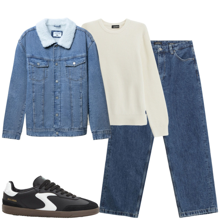 Outfit uomo - Total look #2270298. Stile Casual per Tutti i giorni. Abbinamento con sneakers, giacche, jeans, maglieria.