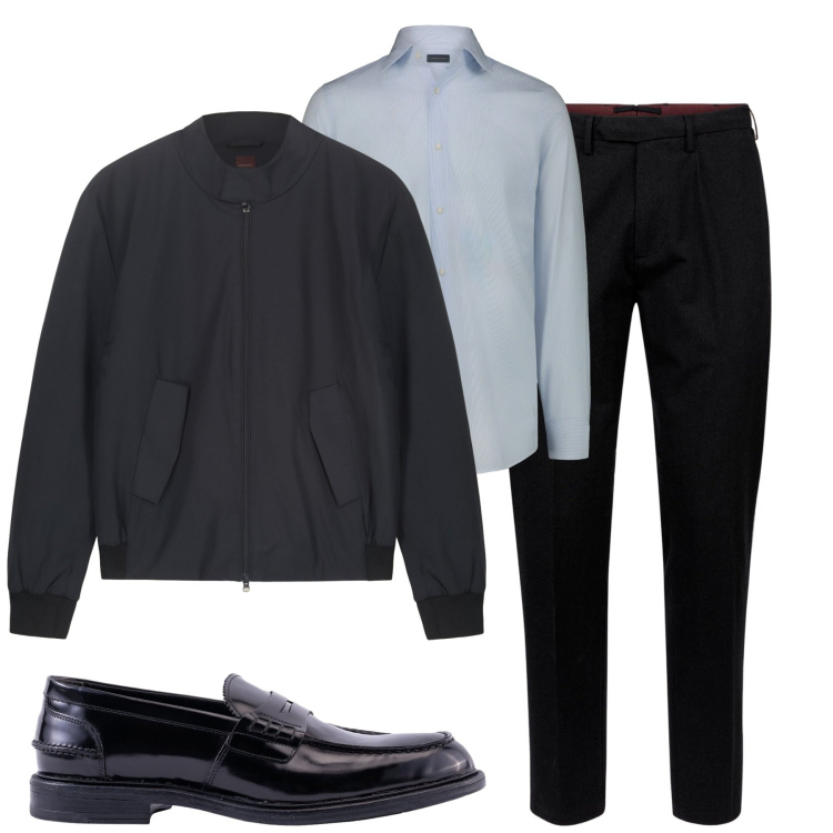 Outfit uomo - Total look #2270302. Stile Urban per Tutti i giorni. Abbinamento con camicie, scarpe stringate, bomber, pantaloni.