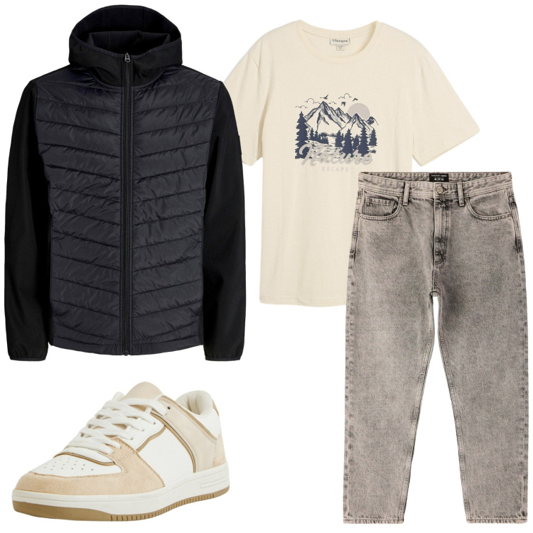 Outfit uomo - Total look #2270305. Stile Trendy per Tutti i giorni. Abbinamento con t-shirt, giacche, sneakers, jeans dritti.