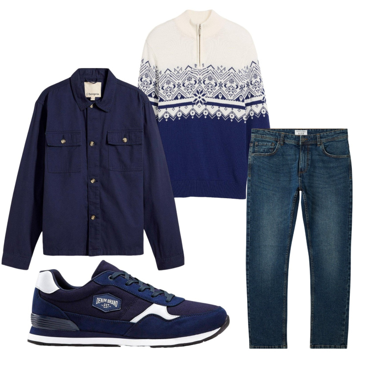 Outfit uomo - Total look #2270309. Stile Casual per Tutti i giorni. Abbinamento con sneakers, giacche, maglieria, jeans.