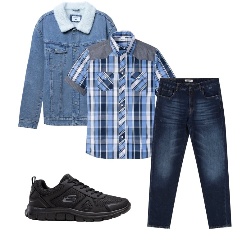 Outfit uomo - Total look #2270311. Stile Trendy per Tutti i giorni. Abbinamento con camicie a manica corta, sneakers, giacche, jeans dritti.