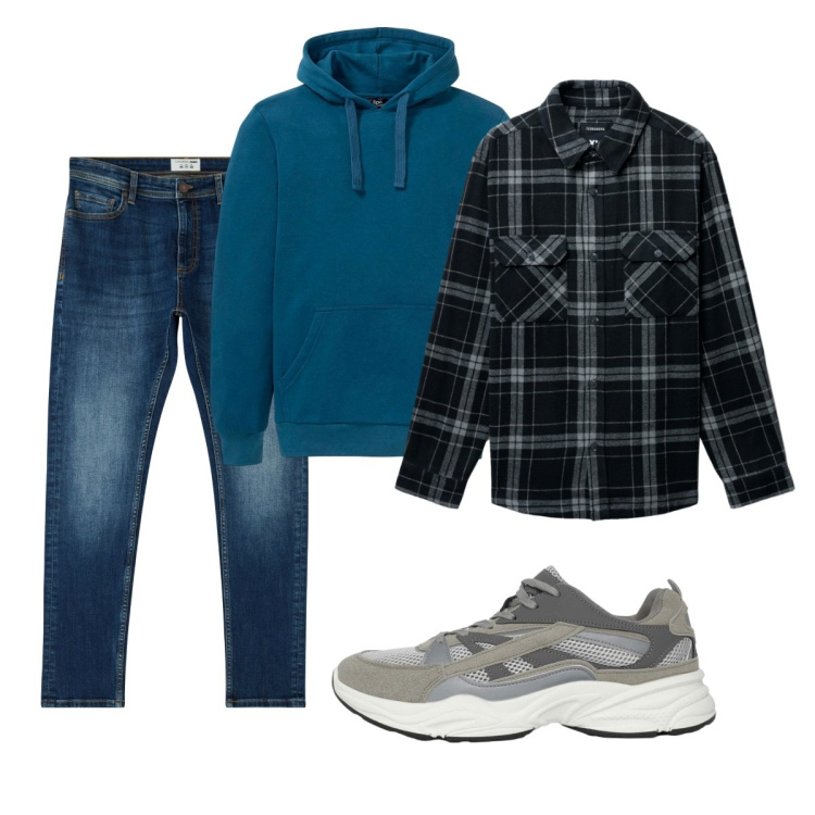 Outfit uomo - Total look #2270319. Stile Casual per Tutti i giorni. Abbinamento con felpe con cappuccio, jeans skinny, sneakers, cappotti.