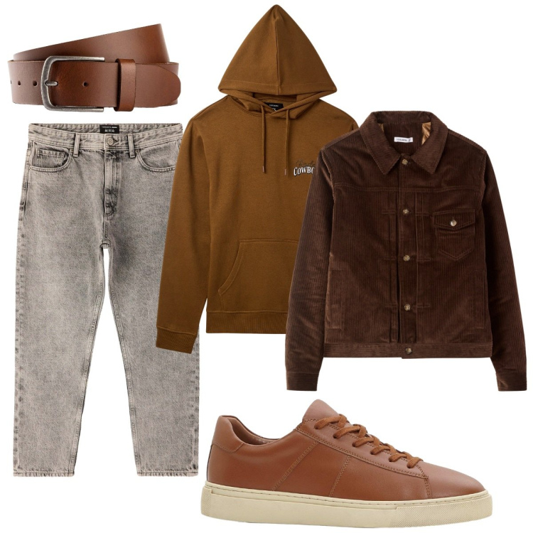 Outfit uomo - Total look #2270326. Stile Trendy per Tutti i giorni. Abbinamento con cinture, sneakers, felpe con cappuccio, jeans dritti, cappotti.