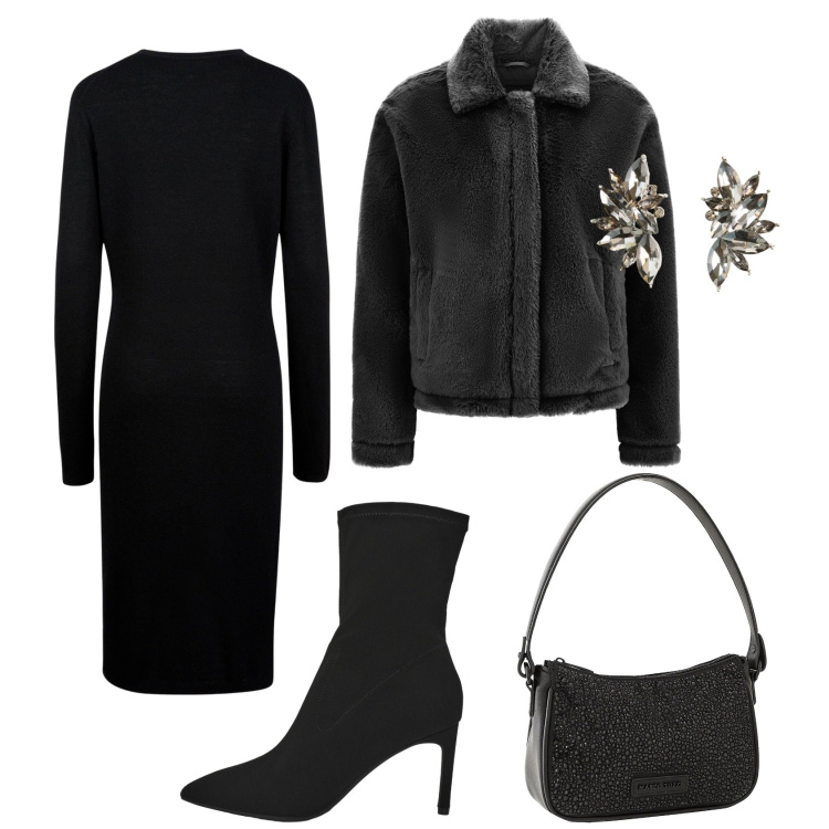 Outfit donna - Total look #2270327. Stile Chic per Serata fuori. Abbinamento con borse a mano, orecchini, stivali, cappotti, vestiti midi/longuette.