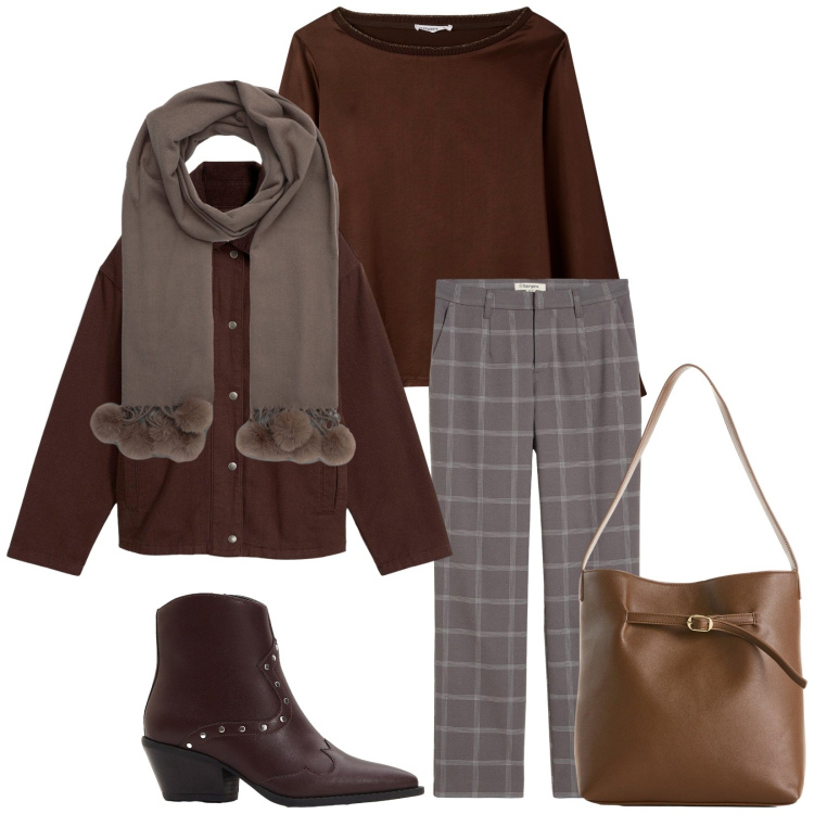 Outfit donna - Total look #2270348. Stile Casual per Tutti i giorni. Abbinamento con blazer, pantaloni chino, borse a mano, stivaletti texani, bluse, sciarpe.
