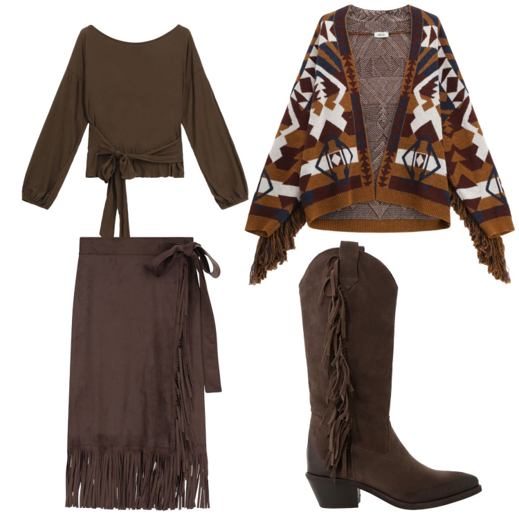 Outfit donna - W le frange con Dixie. Stile 70s per Tutti i giorni. Abbinamento con gonne, cardigans, top, stivali.