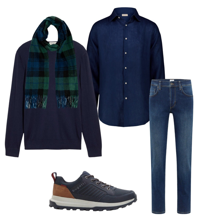 Outfit uomo - Total look #2270362. Stile Business/Elegante per Tutti i giorni. Abbinamento con jeans dritti, sneakers, maglieria, camicie, sciarpe.