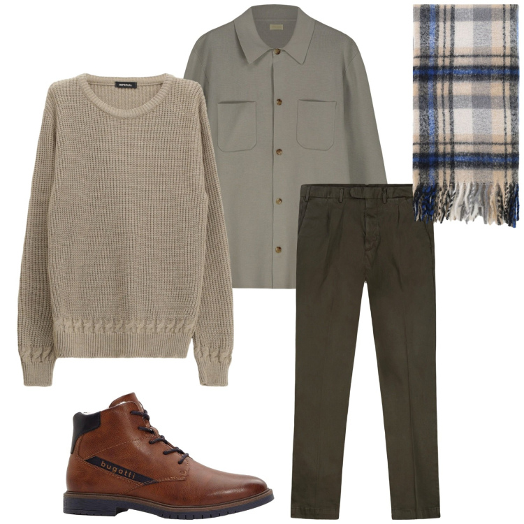 Outfit uomo - Total look #2270363. Stile Business/Elegante per Ufficio. Abbinamento con stivali e stivaletti, sciarpe, maglieria, pantaloni, cardigans.