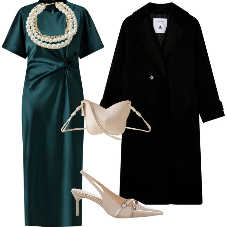 Outfit donna - Evento importante. per Serata fuori. Abbinamento con cappotti, collane, borse a tracolla, décolleté, vestiti midi/longuette.