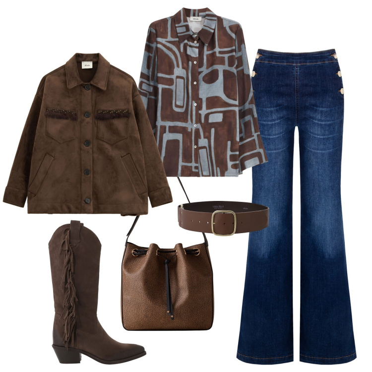 Outfit donna - Cioccolato 70s - @pamela. Stile 70s per Tutti i giorni. Abbinamento con cappotti, cinture, stivali, camicie, borse a secchiello, jeans.