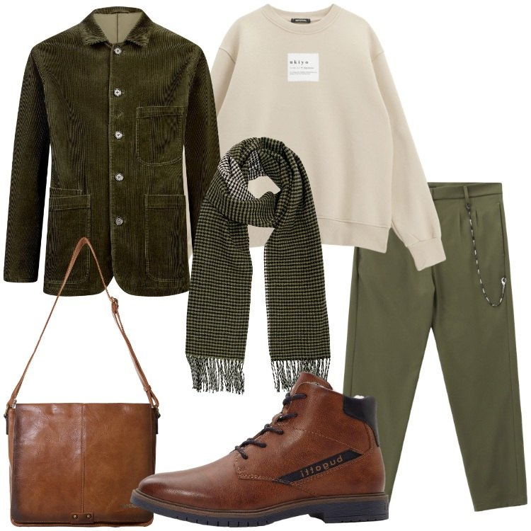 Outfit uomo - L’accessorio che fa la differenza. Stile Trendy per Ufficio. Abbinamento con stivali e stivaletti, felpe, pantaloni, borse sportive, giacche, sciarpe.