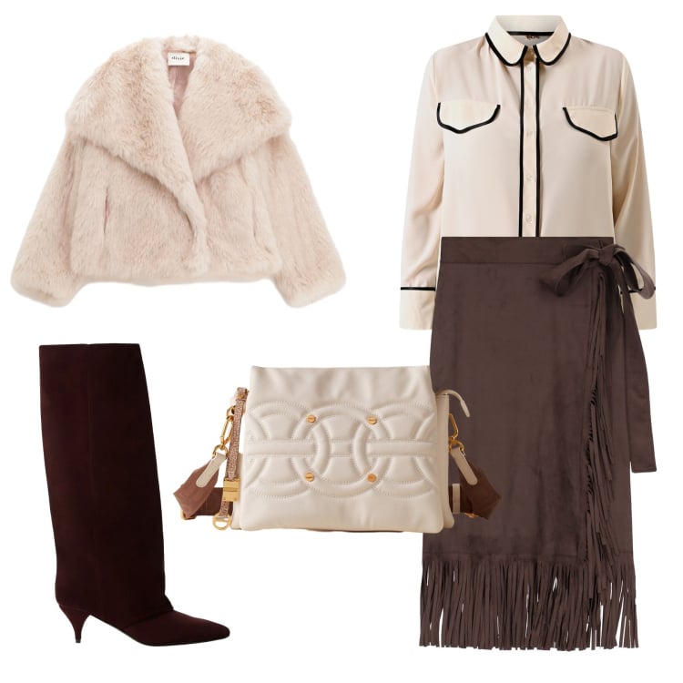 Outfit donna - Total look #2270396. Stile Casual chic per Ufficio. Abbinamento con stivali, gonne, blazer, borse a tracolla, camicie.