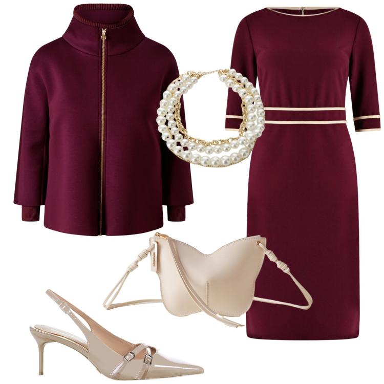 Outfit donna - Total look #2270399. Stile Chic per Cerimonia. Abbinamento con collane, borse a tracolla, vestiti a tubino, cappe, décolleté.