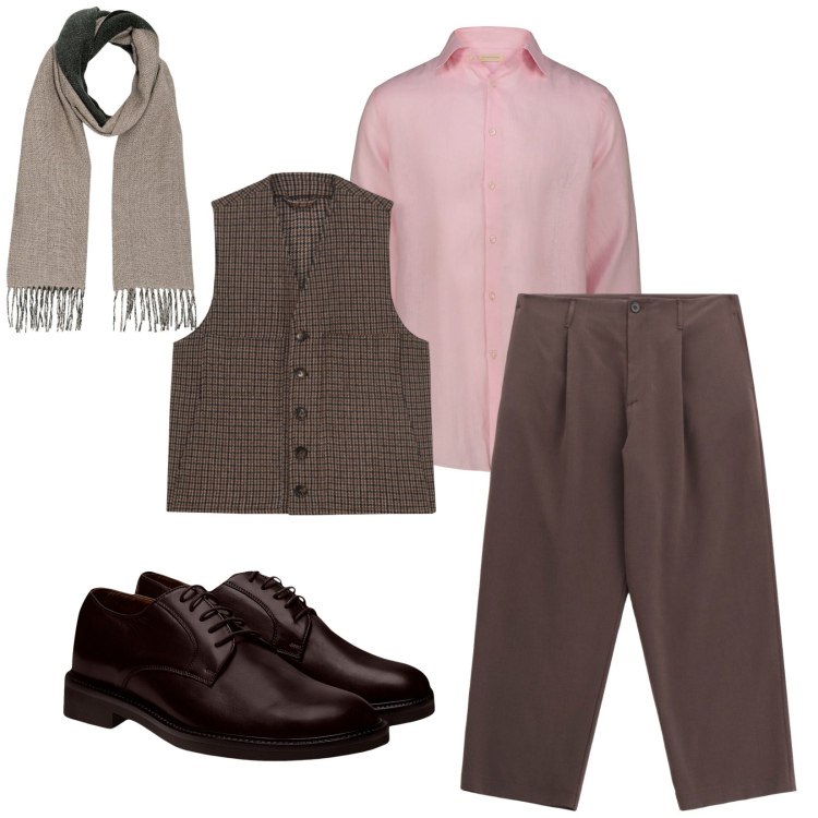 Outfit uomo - Total look #2270412. Stile Business/Elegante per Ufficio. Abbinamento con pantaloni, camicie, scarpe stringate, sciarpe, gilet.