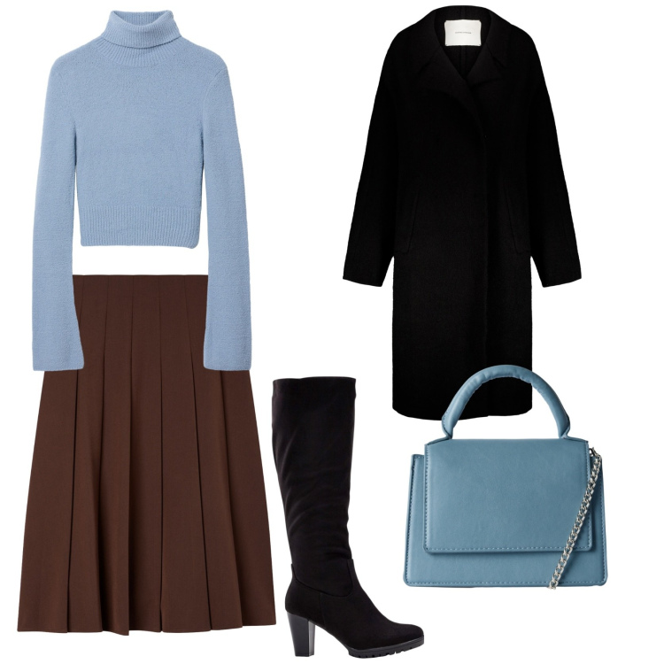 Outfit donna - Total look #2270415. per Tutti i giorni. Abbinamento con stivali, borse a tracolla, gonne lunghe, maglieria, cappotti.