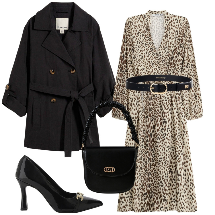 Outfit donna - Total look #2270416. Stile Glamour per Serata fuori. Abbinamento con trench, cinture, borse a mano, vestiti midi/longuette, décolleté.