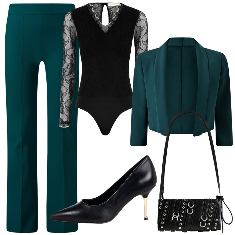 Outfit donna - Total look #2270424. Stile Casual per Serata fuori. Abbinamento con décolleté, borse a spalla, pantaloni a palazzo, bolero, bluse.
