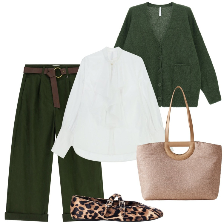 Outfit donna - Over 50. Stile Basic per Tutti i giorni. Abbinamento con shopping bag, ballerine, pantaloni, camicie, cardigans.