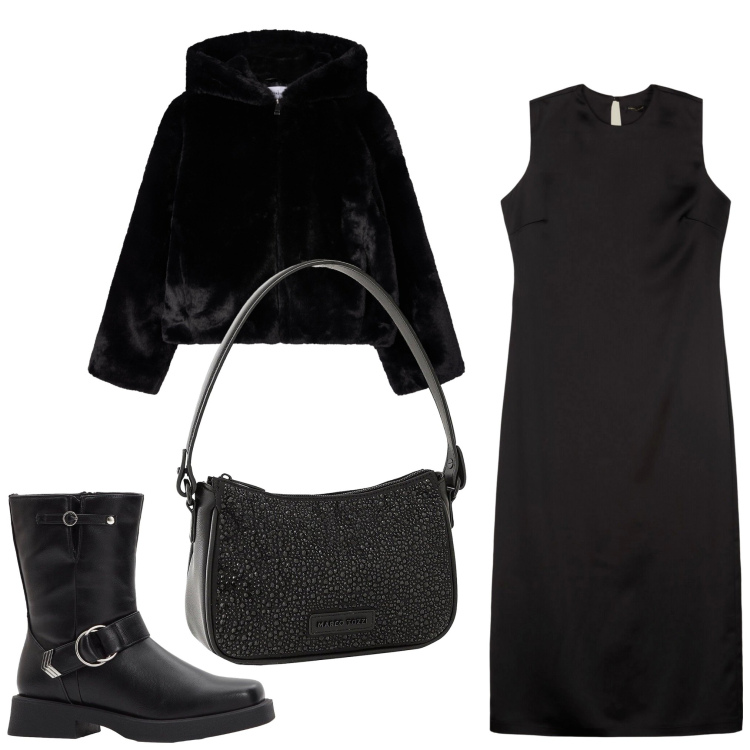 Outfit donna - Halloween rock. Stile Casual chic per Serata fuori. Abbinamento con borse a mano, stivaletti, ecopellicce, vestiti lunghi.