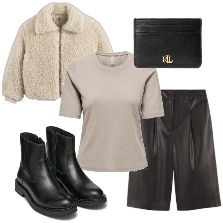 Outfit mujer - Urban #6383. Estilo Urban para Todos los días. Combinación con bermudas, camiseta, botines, abrigos, monederos.