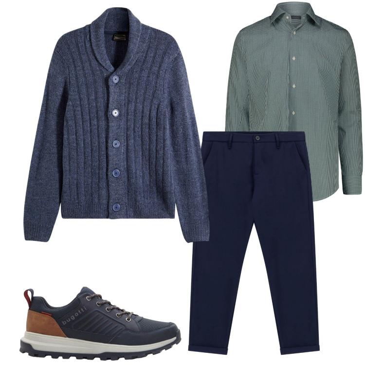 Outfit uomo - Total look #2270461. Stile Casual per Tutti i giorni. Abbinamento con cardigans, sneakers, pantaloni, camicie.