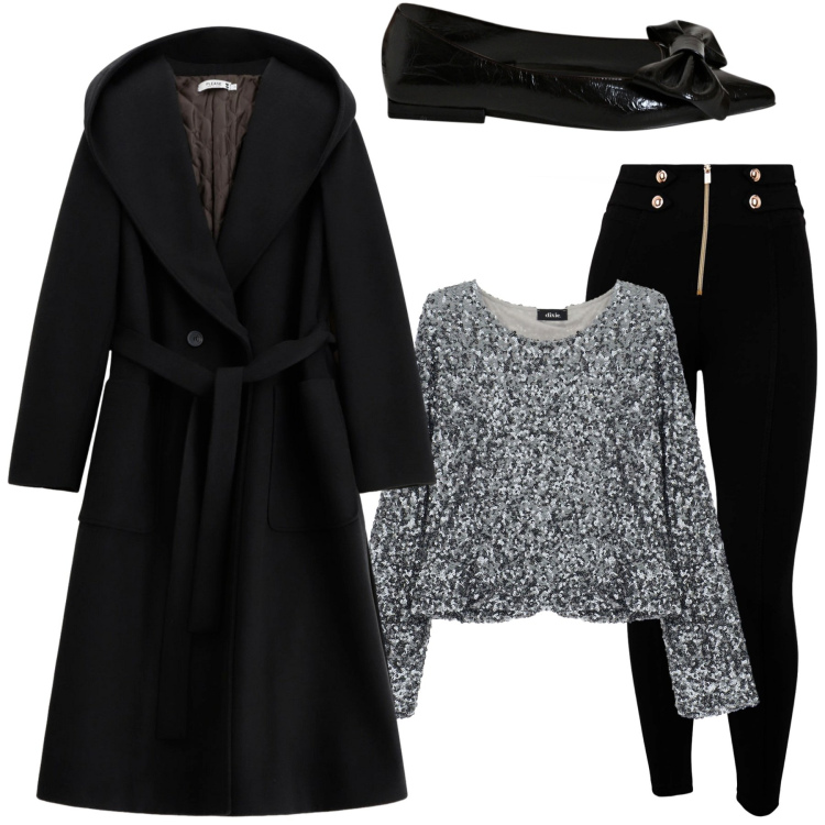Outfit donna - Total bleak. Stile Casual per Tutti i giorni. Abbinamento con cappotti, top, ballerine, pantaloni skinny.