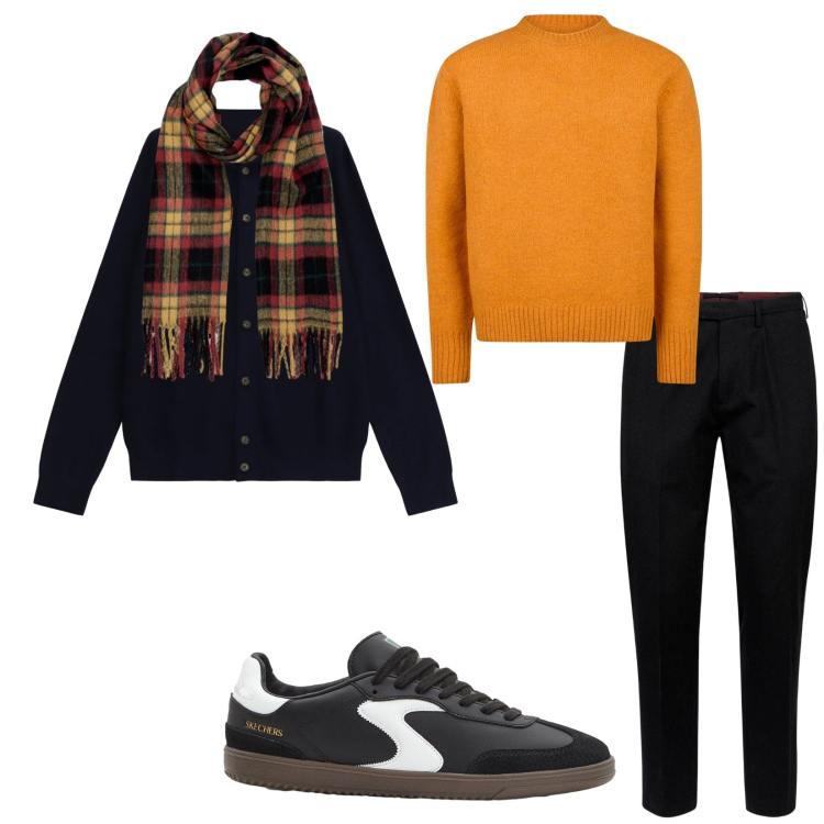 Outfit uomo - Total look #2270465. Stile Trendy per Tutti i giorni. Abbinamento con sneakers, cardigans, pantaloni, sciarpe, maglieria.