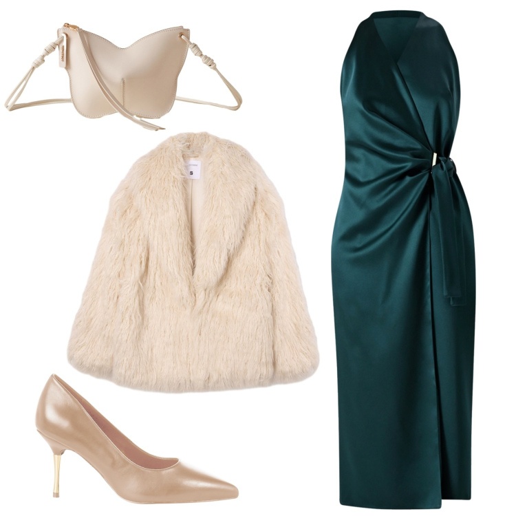 Outfit donna - Matrimonio dell\' amica. Stile Bon Ton per Cerimonia. Abbinamento con ecopellicce, borse a tracolla, vestiti midi/longuette, décolleté.