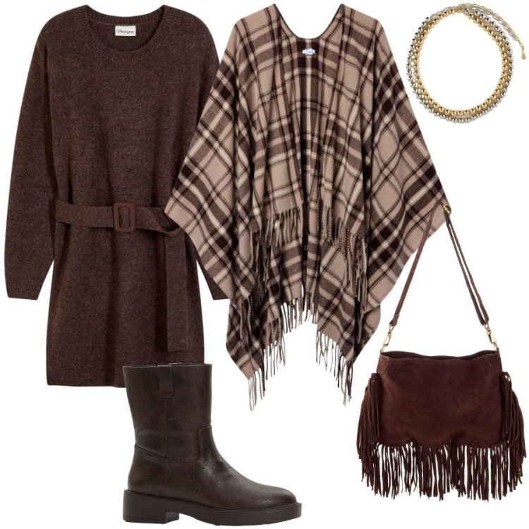 Outfit donna - I colori caldi. Stile Casual chic per Ufficio. Abbinamento con vestiti corti, stivaletti, borse a tracolla, cappotti, collane.