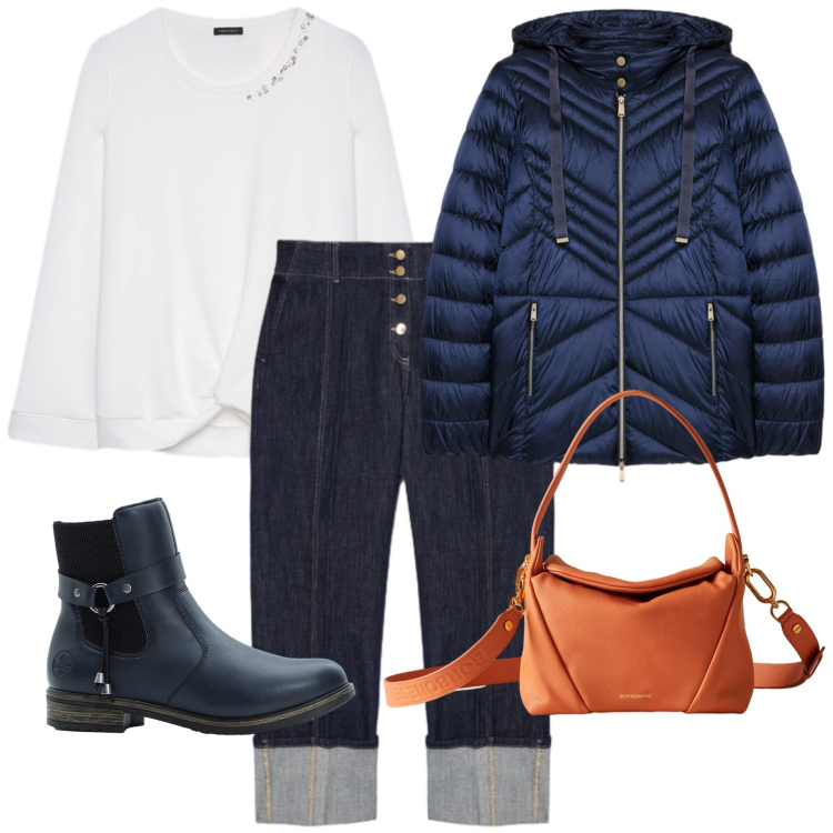 Outfit donna - Fiorella Rubino. Stile Urban per Tutti i giorni. Abbinamento con stivaletti chelsea, borse a spalla, felpe, piumini, jeans.