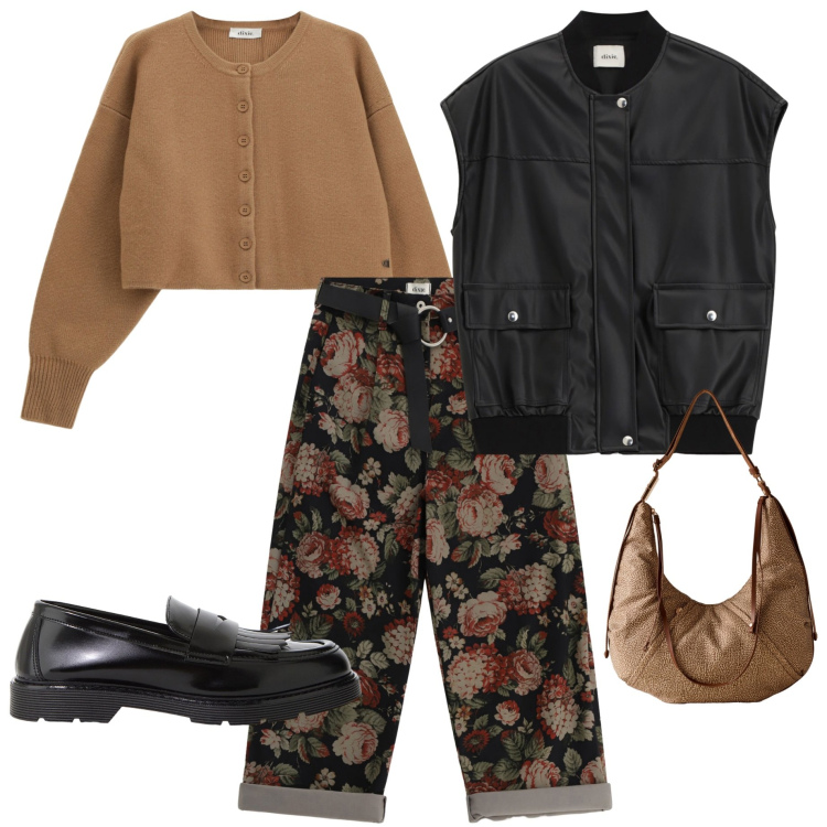 Outfit donna - Dixie time. Stile Casual chic per Tutti i giorni. Abbinamento con mocassini, pantaloni a palazzo, cardigans, gilet, borse a spalla.