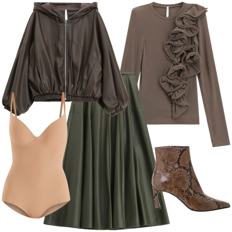 Outfit donna - Ad una cresima. Stile Trendy per Cerimonia. Abbinamento con body, bomber, t-shirt, gonne lunghe, stivaletti.