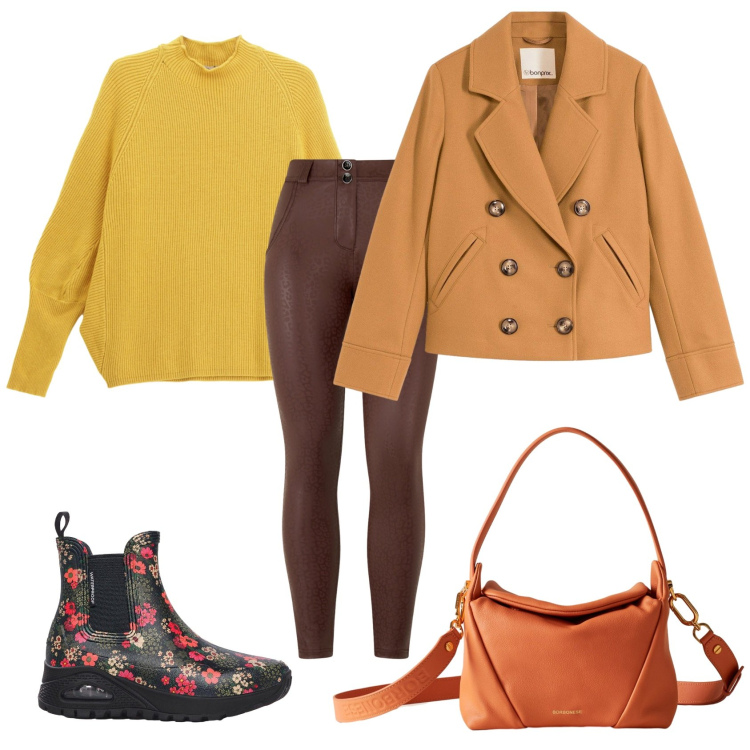 Outfit donna - Total look #2270552. Stile Casual chic per Ufficio. Abbinamento con caban, stivali di gomma, pantaloni skinny, maglieria, borse a spalla.