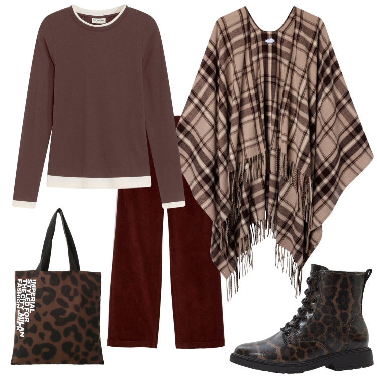 Outfit donna - Total look #2270555. Stile Casual chic per Ufficio. Abbinamento con maglieria, pantaloni, stivaletti, cappotti, shopping bag.