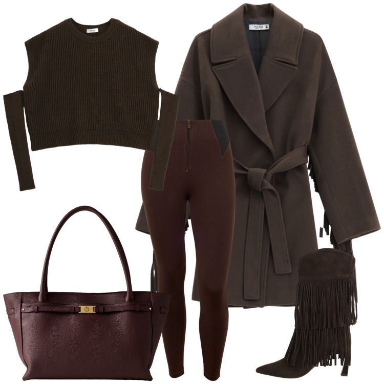 Outfit donna - Total look #2270557. Stile Casual chic per Ufficio. Abbinamento con cappotti, maglieria, stivali, pantaloni skinny, shopping bag.