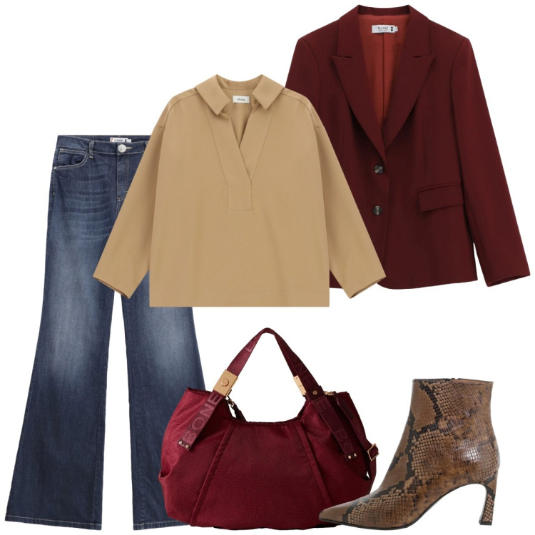 Outfit donna - La blusa. Stile Basic per Tutti i giorni. Abbinamento con jeans a zampa, blazer, camicie, stivaletti, borse a mano.