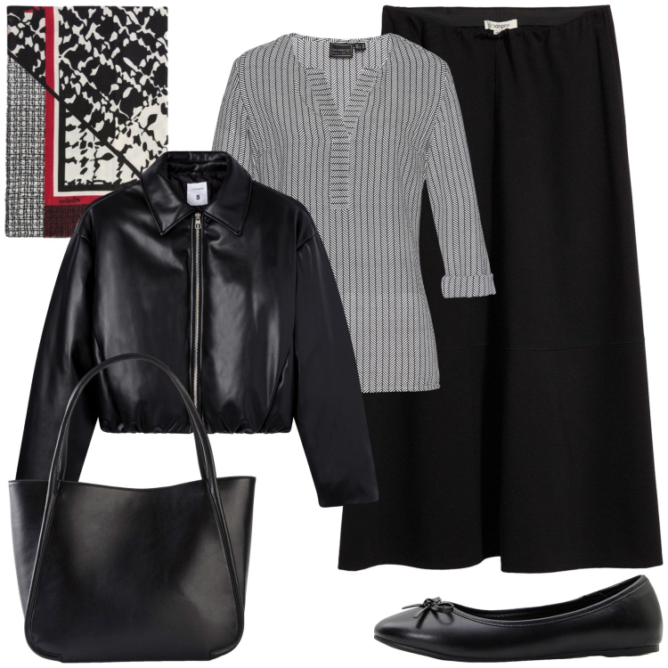 Outfit donna - Le ballerine in ufficio. Stile Glamour per Ufficio. Abbinamento con ballerine, tuniche, shopping bag, gonne longuette, giacche, sciarpe.