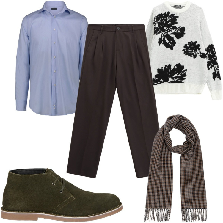Outfit uomo - Total look #2271041. Stile Casual per Tutti i giorni. Abbinamento con pantaloni, pullovers, camicie, stivali e stivaletti, sciarpe.