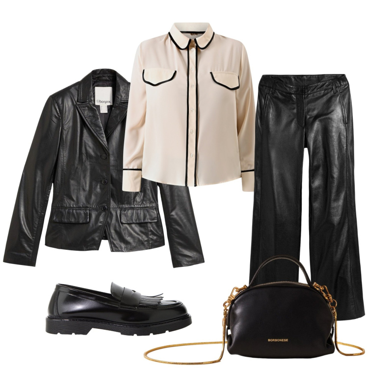 Outfit donna - Total look #2271047. Stile Mannish per Serata fuori. Abbinamento con pantaloni, blazer, mocassini, borse a mano, camicie.