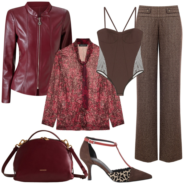 Outfit donna - Total look #2271049. Stile Rock per Serata fuori. Abbinamento con pantaloni, blazer, body, décolleté, borse a mano, camicie.