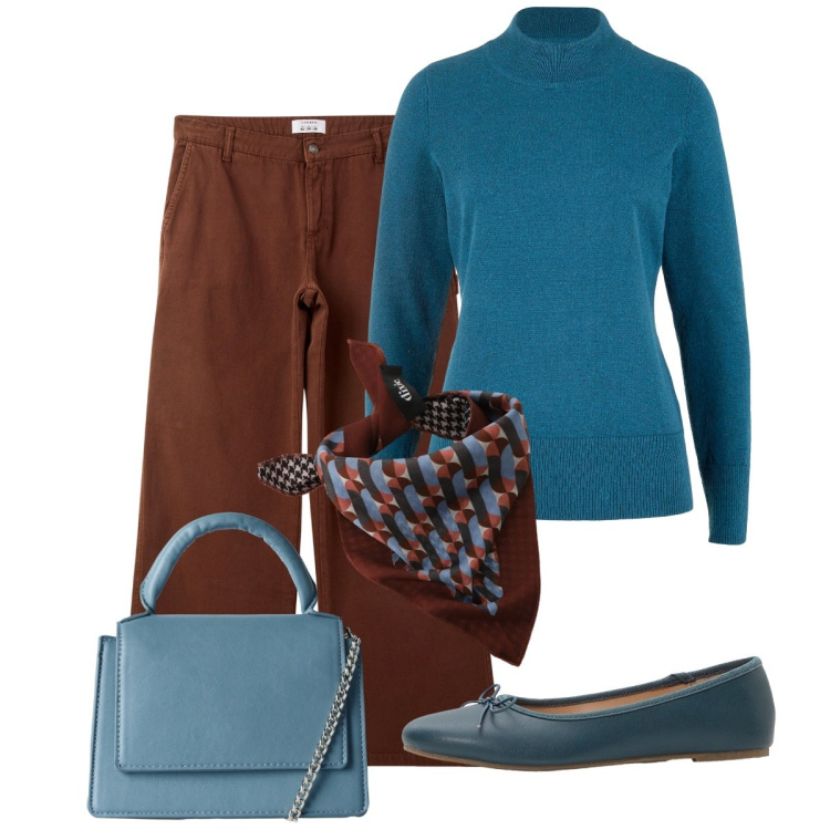 Outfit donna - Venerdì. Stile Basic per Tutti i giorni. Abbinamento con maglieria, ballerine, pantaloni, borse a tracolla, foulard.